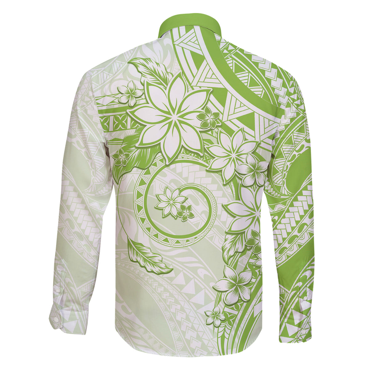 Polynesian Pattern With Plumeria Flowers Family Matching Tank Maxi Dress and Hawaiian Shirt Lime Green