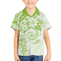 Polynesian Pattern With Plumeria Flowers Family Matching Tank Maxi Dress and Hawaiian Shirt Lime Green