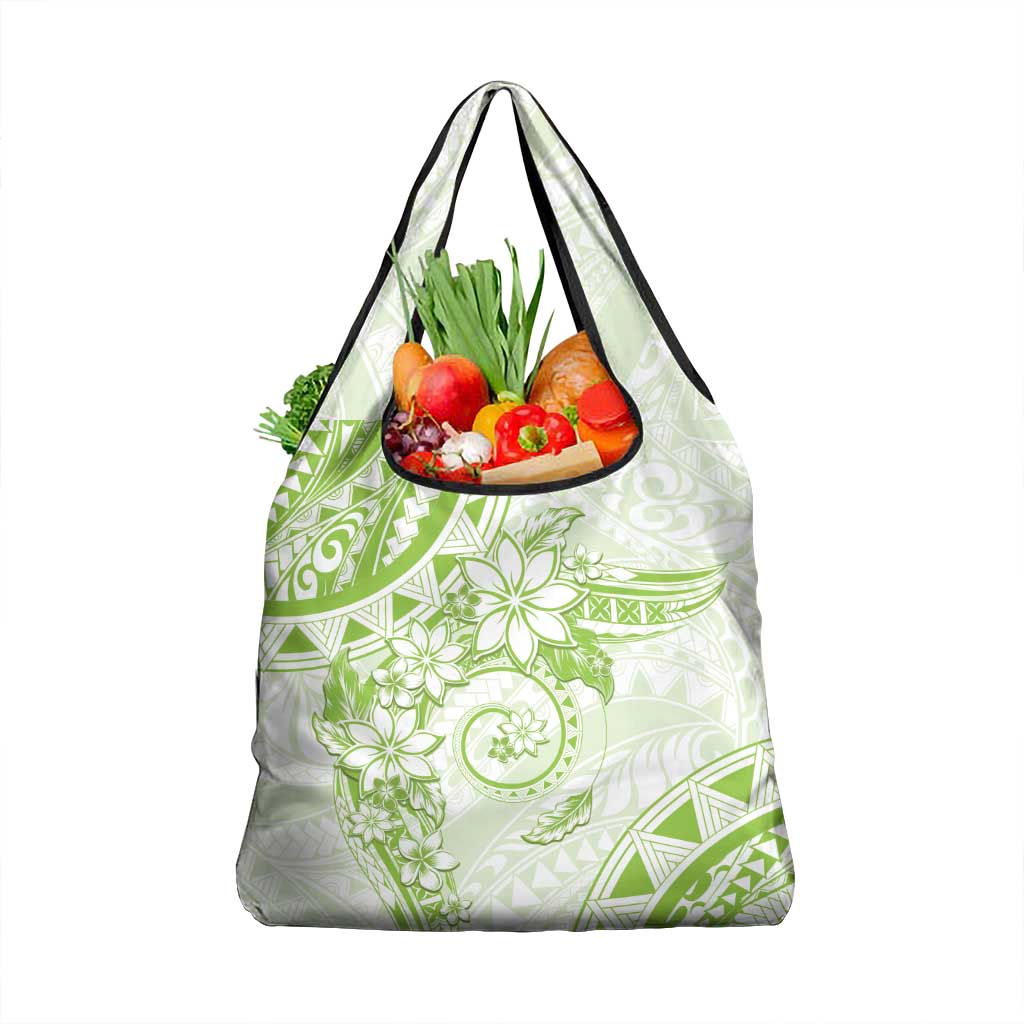 Polynesian Pattern With Plumeria Flowers Grocery Bag Lime Green