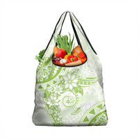 Polynesian Pattern With Plumeria Flowers Grocery Bag Lime Green