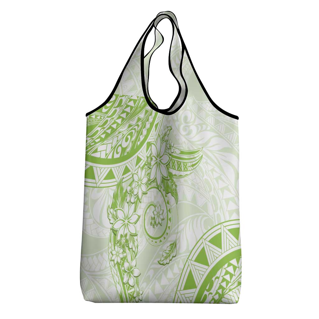 Polynesian Pattern With Plumeria Flowers Grocery Bag Lime Green