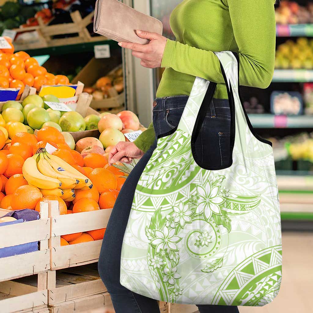 Polynesian Pattern With Plumeria Flowers Grocery Bag Lime Green