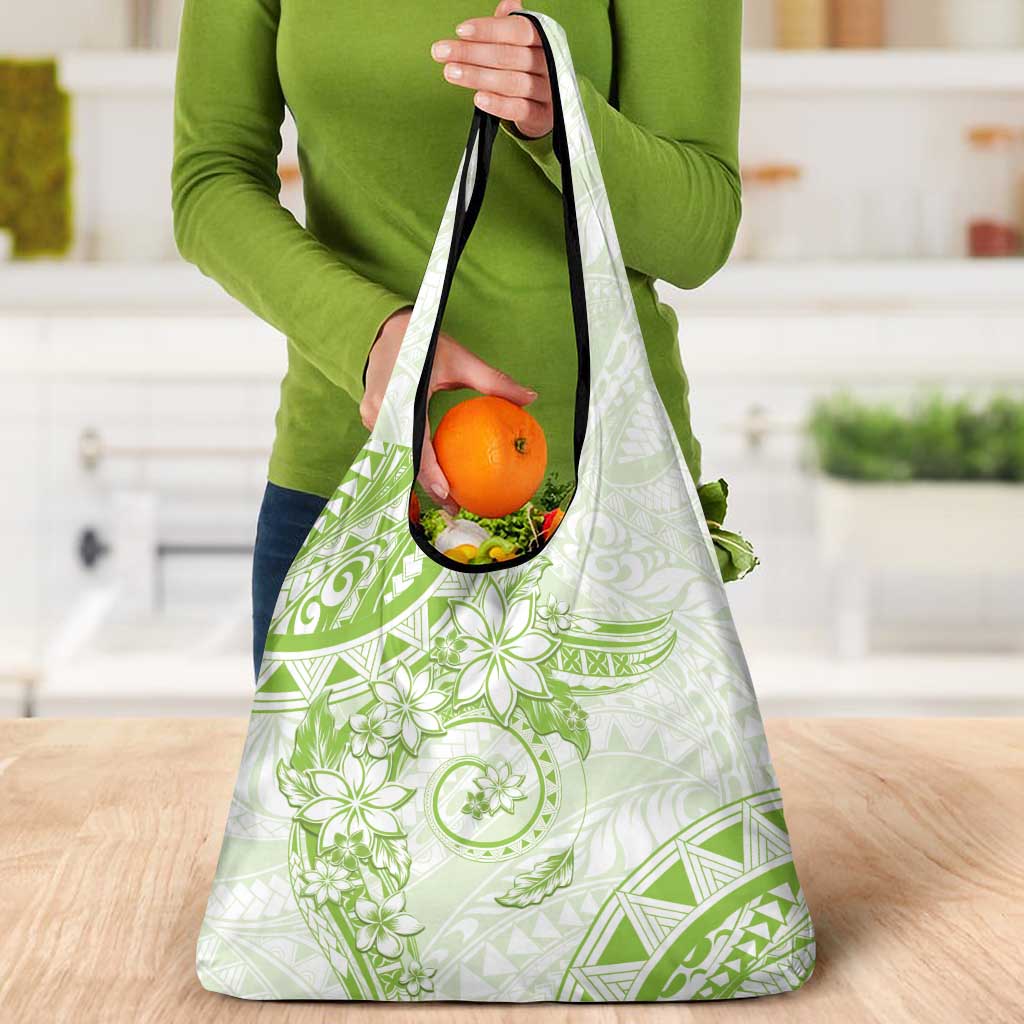 Polynesian Pattern With Plumeria Flowers Grocery Bag Lime Green