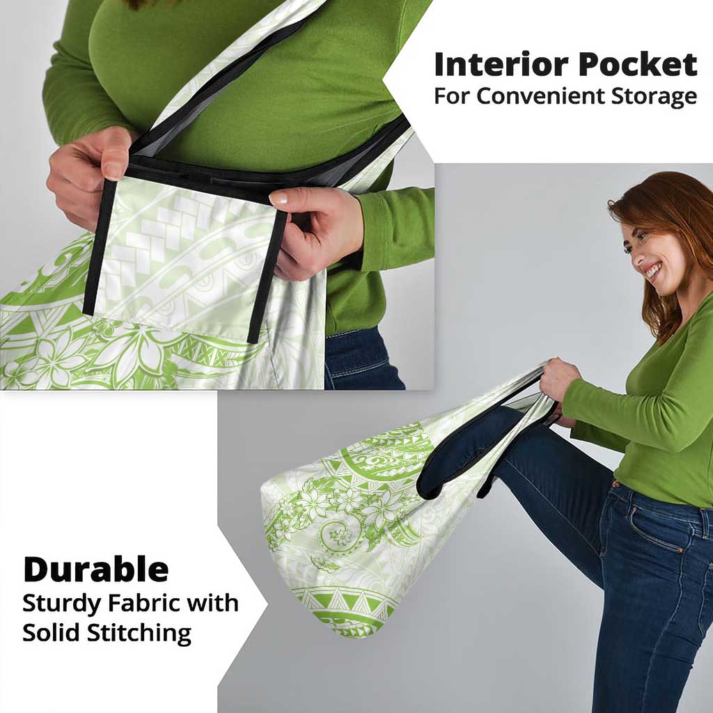 Polynesian Pattern With Plumeria Flowers Grocery Bag Lime Green