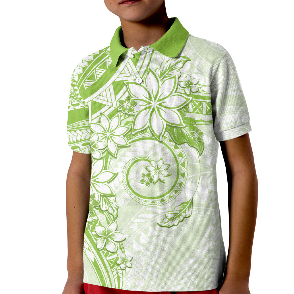 Polynesian Pattern With Plumeria Flowers Kid Polo Shirt Lime Green
