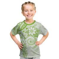 Polynesian Pattern With Plumeria Flowers Kid T Shirt Lime Green