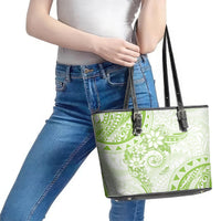 Polynesian Pattern With Plumeria Flowers Leather Tote Bag Lime Green