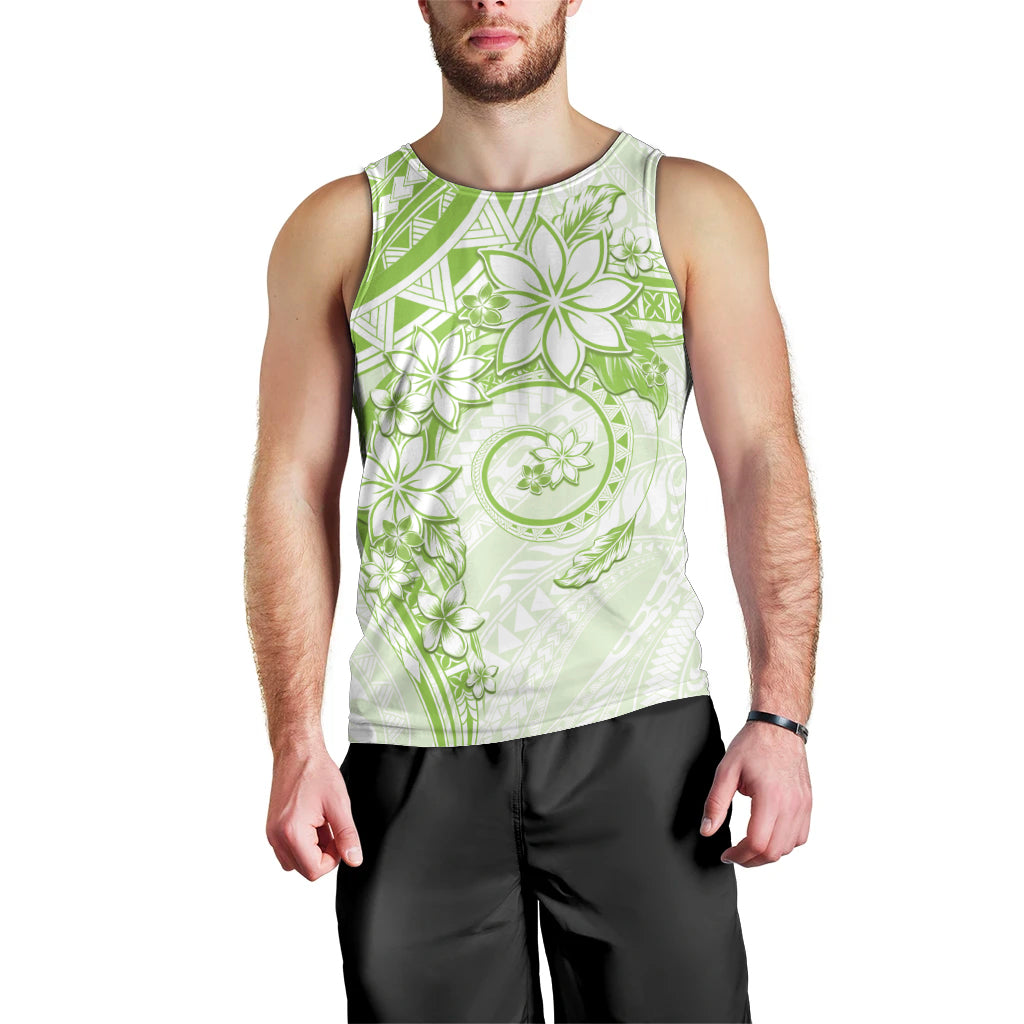 Polynesian Pattern With Plumeria Flowers Men Tank Top Lime Green
