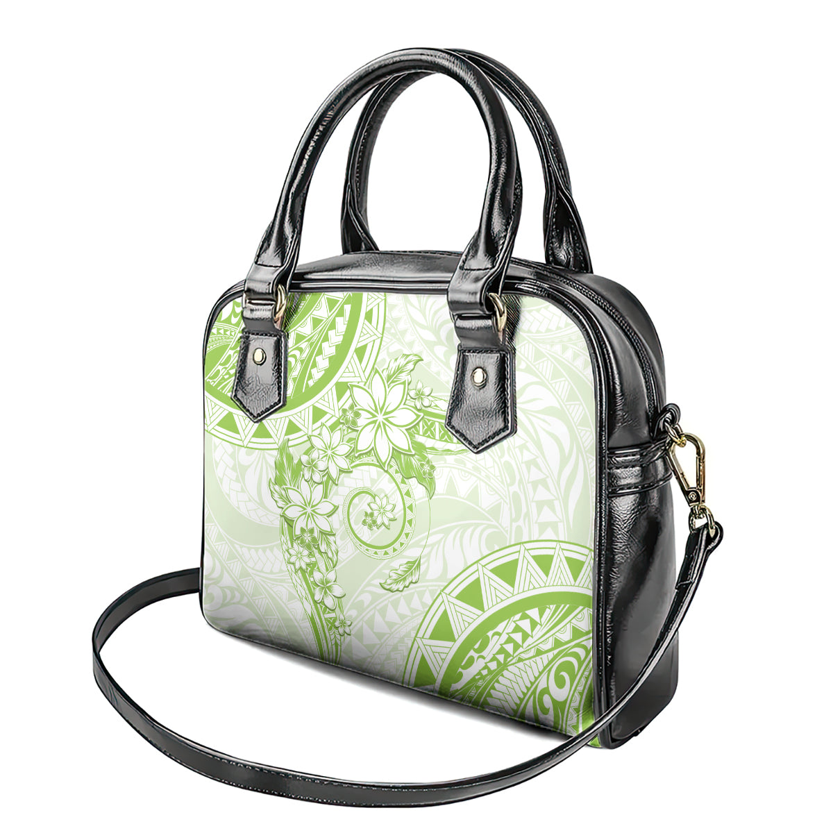 Polynesian Pattern With Plumeria Flowers Shoulder Handbag Lime Green