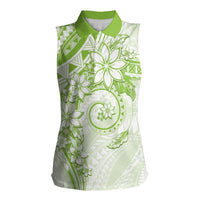 Polynesian Pattern With Plumeria Flowers Women Sleeveless Polo Shirt Lime Green