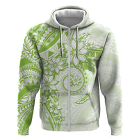 Polynesian Pattern With Plumeria Flowers Zip Hoodie Lime Green