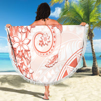 Polynesian Pattern With Plumeria Flowers Beach Blanket Orange Peach