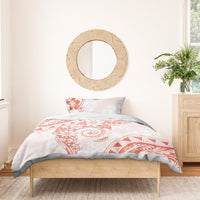 Polynesian Pattern With Plumeria Flowers Bedding Set Orange Peach