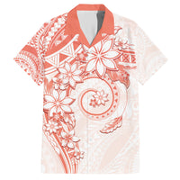 Polynesian Pattern With Plumeria Flowers Family Matching Short Sleeve Bodycon Dress and Hawaiian Shirt Orange Peach