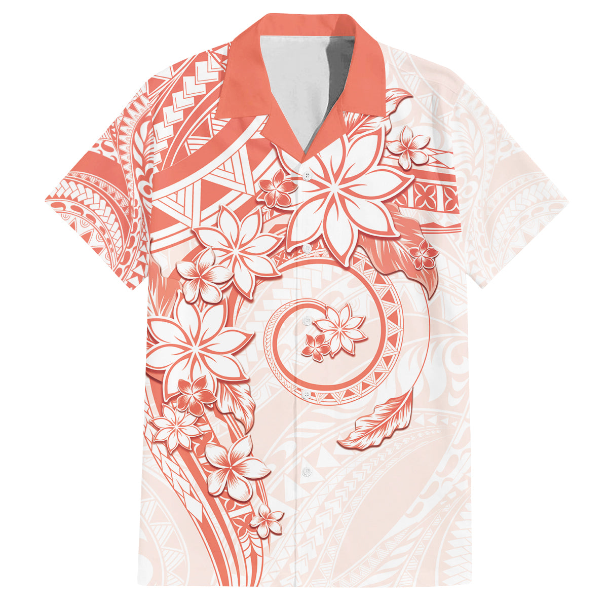 Polynesian Pattern With Plumeria Flowers Family Matching Tank Maxi Dress and Hawaiian Shirt Orange Peach