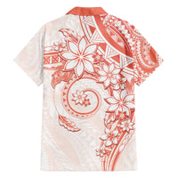 Polynesian Pattern With Plumeria Flowers Family Matching Tank Maxi Dress and Hawaiian Shirt Orange Peach