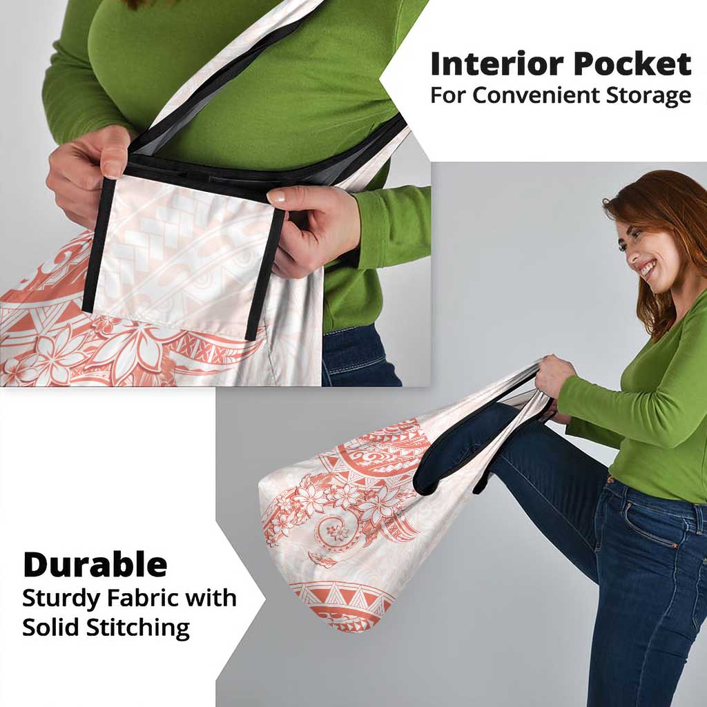 Polynesian Pattern With Plumeria Flowers Grocery Bag Orange Peach