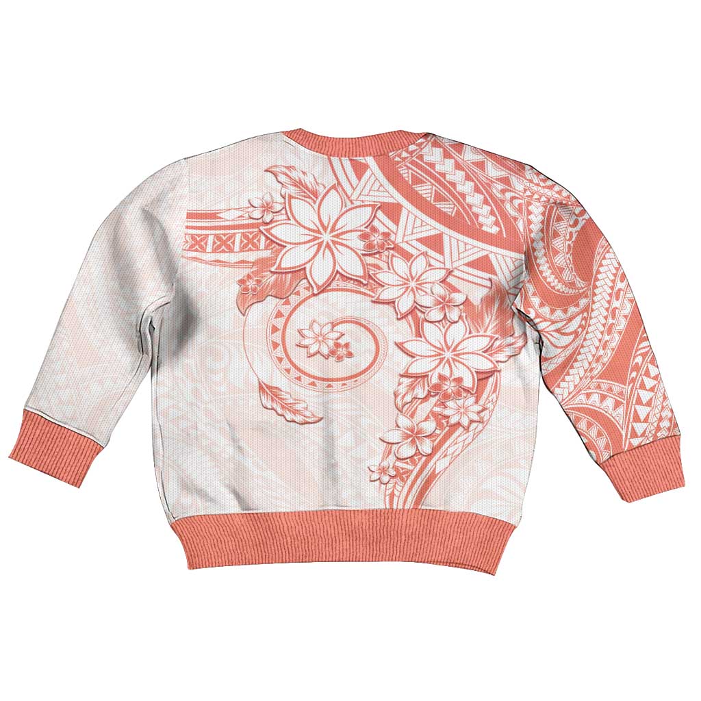 Polynesian Pattern With Plumeria Flowers Kid Ugly Christmas Sweater Orange Peach