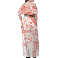 Polynesian Pattern With Plumeria Flowers Off Shoulder Maxi Dress Orange Peach