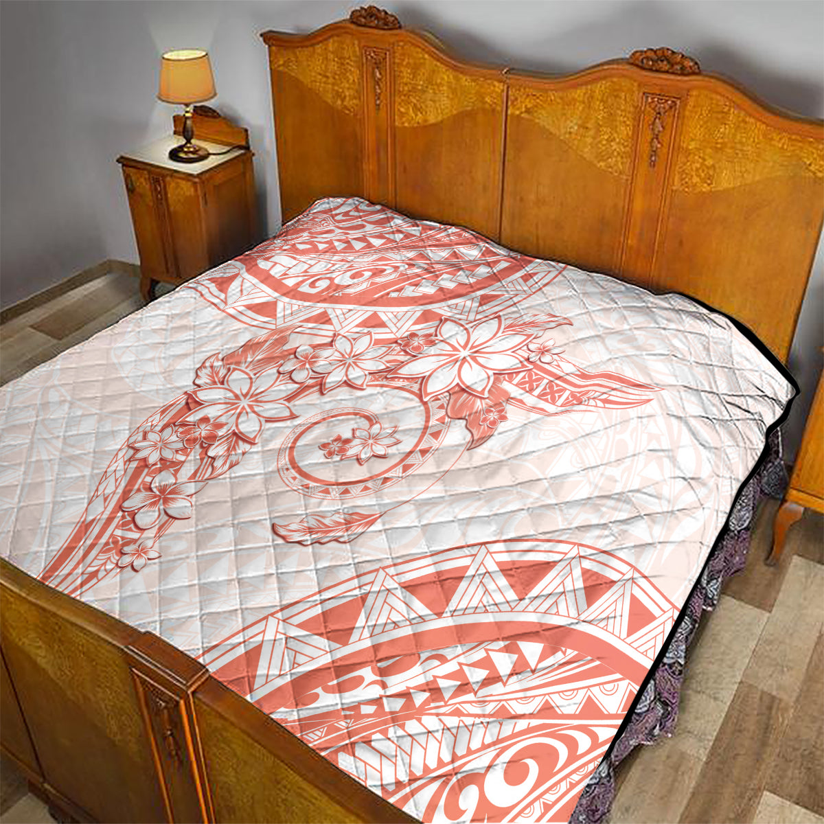 Polynesian Pattern With Plumeria Flowers Quilt Orange Peach LT05 - Polynesian Pride