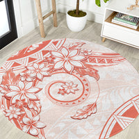 Polynesian Pattern With Plumeria Flowers Round Carpet Orange Peach LT05 Peach - Polynesian Pride