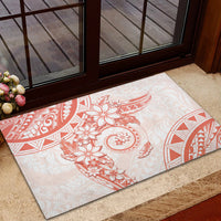 Polynesian Pattern With Plumeria Flowers Rubber Doormat Orange Peach