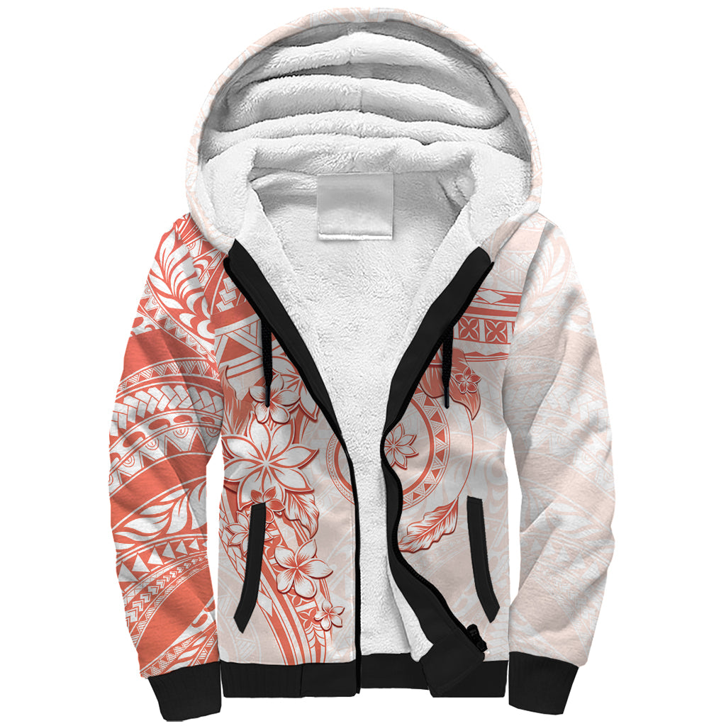 Polynesian Pattern With Plumeria Flowers Sherpa Hoodie Orange Peach