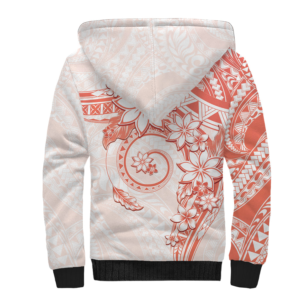 Polynesian Pattern With Plumeria Flowers Sherpa Hoodie Orange Peach
