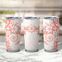 Orange Peach Polynesian Pattern With Plumeria Flowers Tumbler Cup