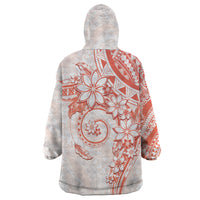 Polynesian Pattern With Plumeria Flowers Wearable Blanket Hoodie Orange Peach