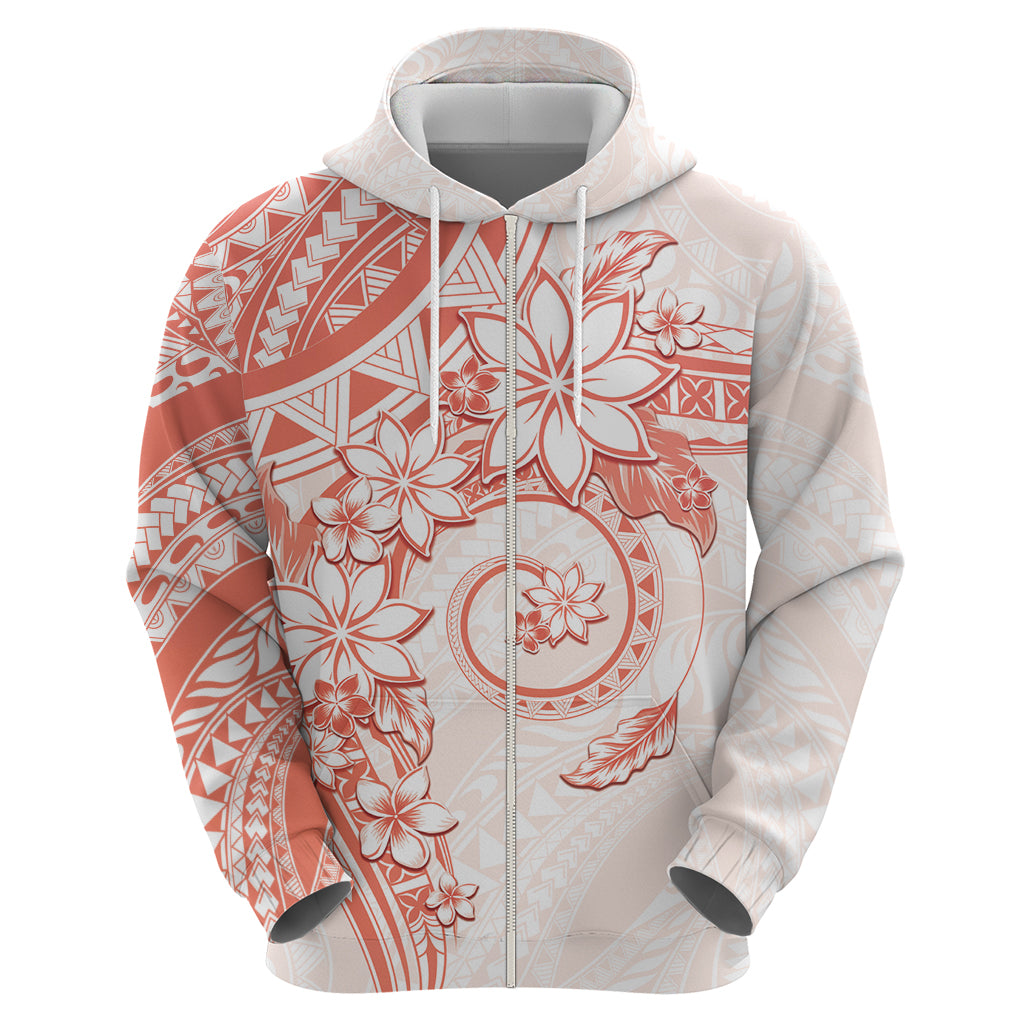 Polynesian Pattern With Plumeria Flowers Zip Hoodie Orange Peach