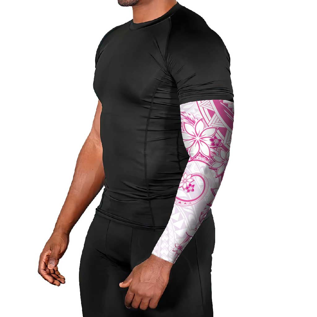 Polynesian Pattern With Plumeria Flowers Arm Sleeves Pink - Polynesian Pride