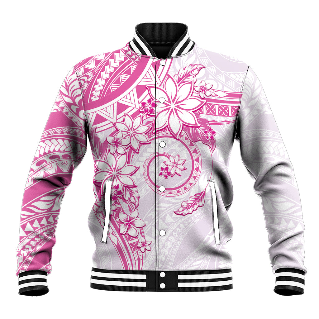 Polynesian Pattern With Plumeria Flowers Baseball Jacket Pink LT05 Unisex Pink - Polynesian Pride