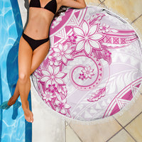 Polynesian Pattern With Plumeria Flowers Beach Blanket Pink