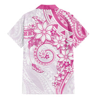 Polynesian Pattern With Plumeria Flowers Family Matching Mermaid Dress and Hawaiian Shirt Pink