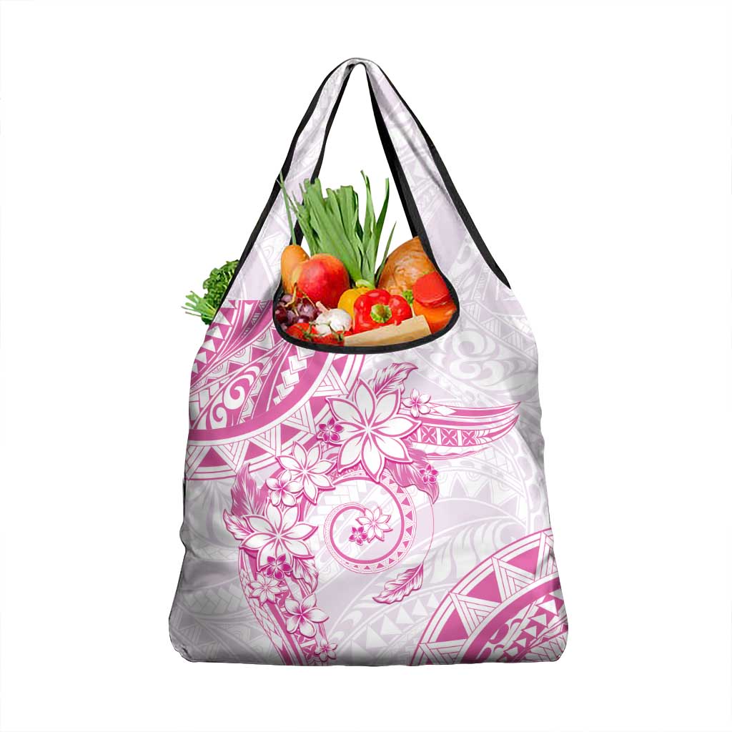 Polynesian Pattern With Plumeria Flowers Grocery Bag Pink