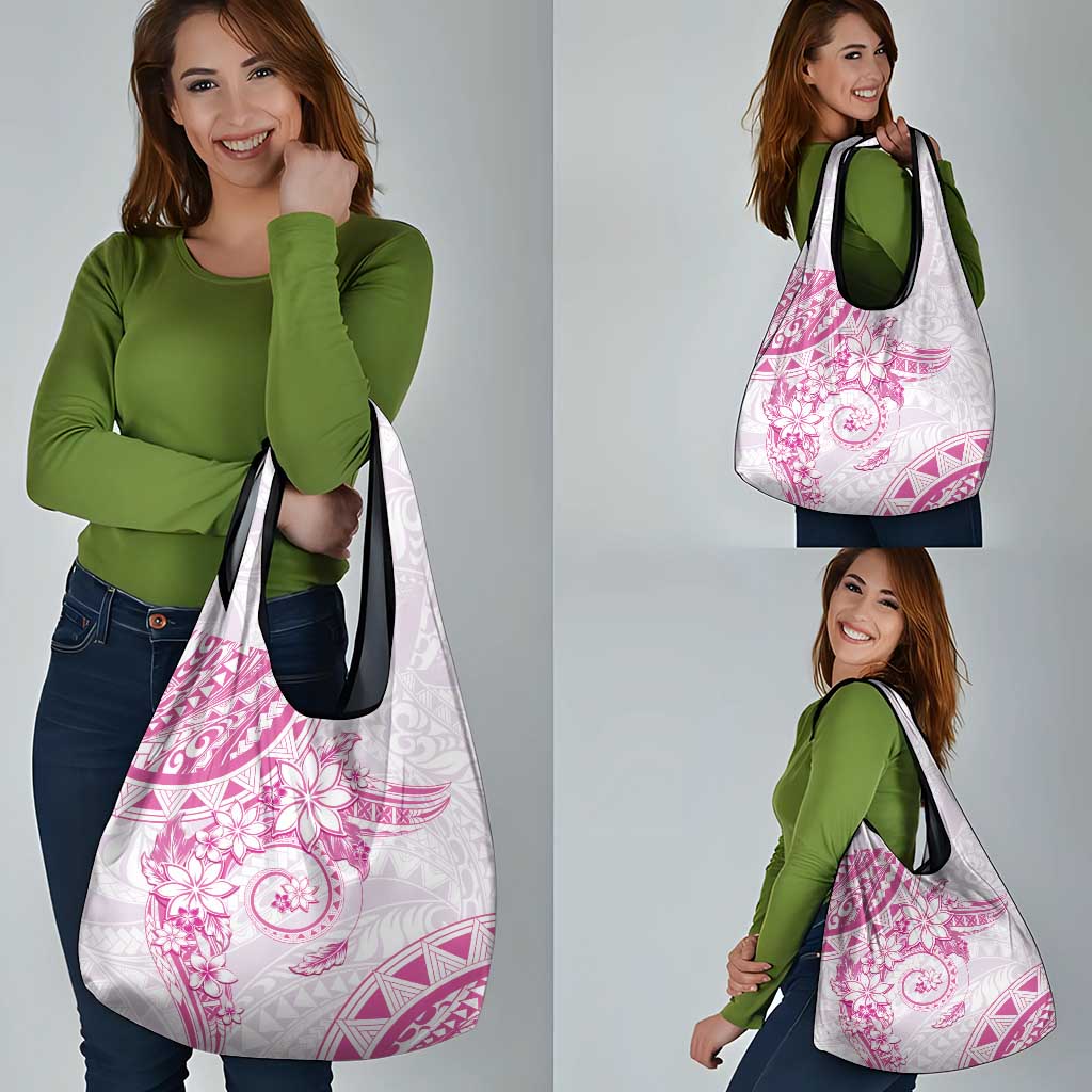 Polynesian Pattern With Plumeria Flowers Grocery Bag Pink