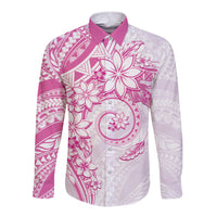 Polynesian Pattern With Plumeria Flowers Long Sleeve Button Shirt Pink LT05 Unisex Pink - Polynesian Pride