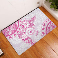Polynesian Pattern With Plumeria Flowers Rubber Doormat Pink