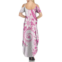 Polynesian Pattern With Plumeria Flowers Summer Maxi Dress Pink