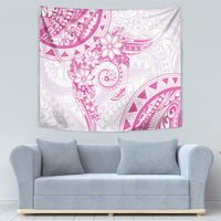 Polynesian Pattern With Plumeria Flowers Tapestry Pink
