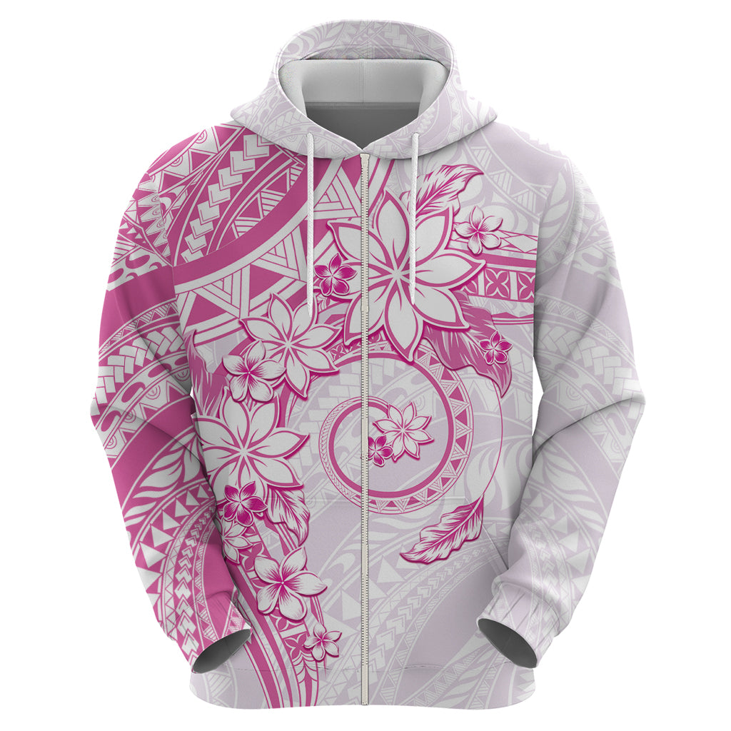 Polynesian Pattern With Plumeria Flowers Zip Hoodie Pink