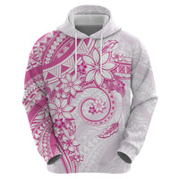 Polynesian Pattern With Plumeria Flowers Zip Hoodie Pink