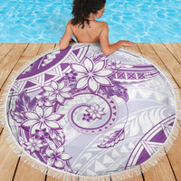 Polynesian Pattern With Plumeria Flowers Beach Blanket Purple