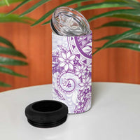 Purple Polynesian Pattern With Plumeria Flowers 4 in 1 Can Cooler Tumbler