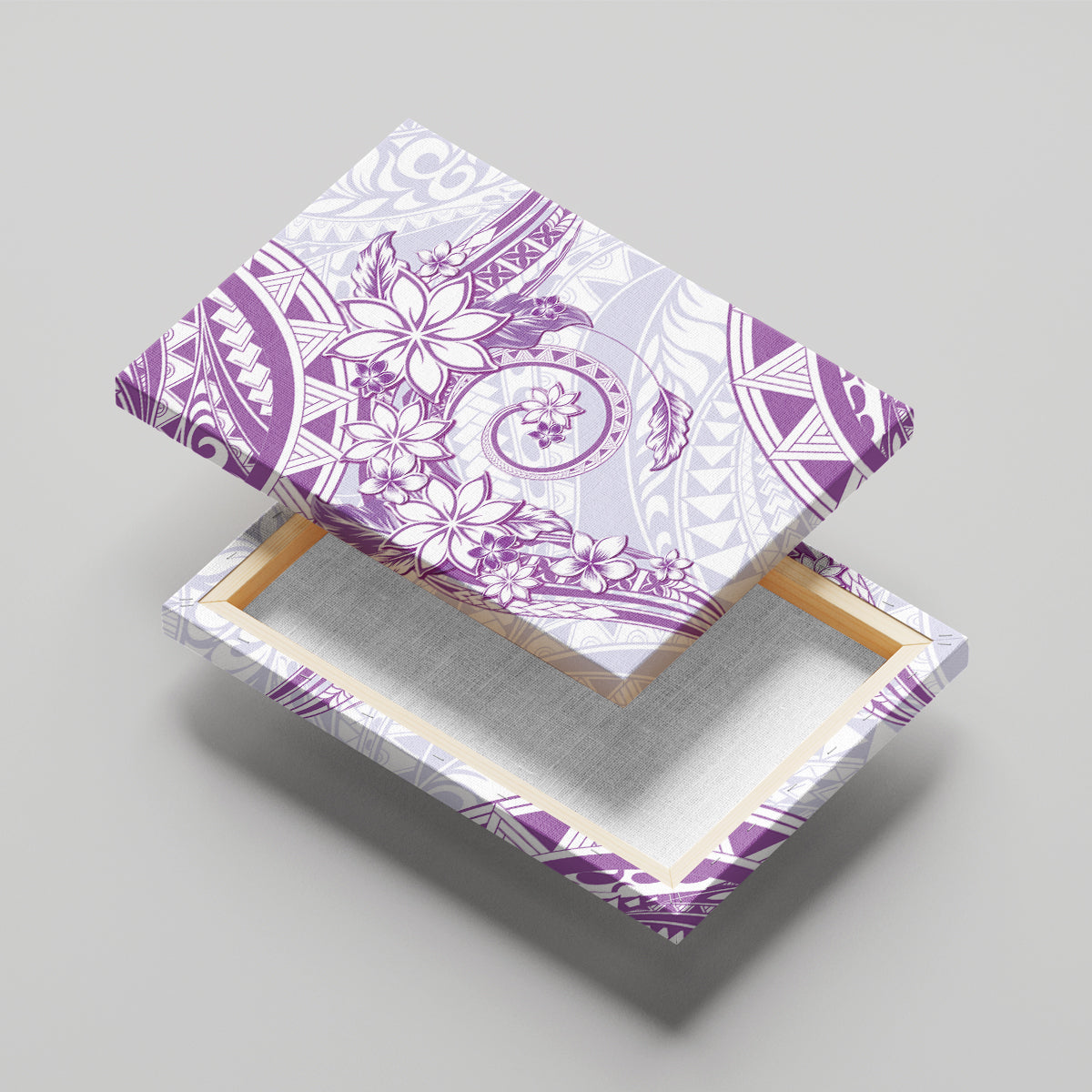 Polynesian Pattern With Plumeria Flowers Canvas Wall Art Purple