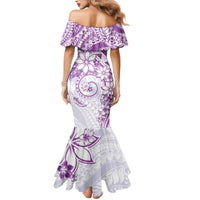 Polynesian Pattern With Plumeria Flowers Family Matching Mermaid Dress and Hawaiian Shirt Purple