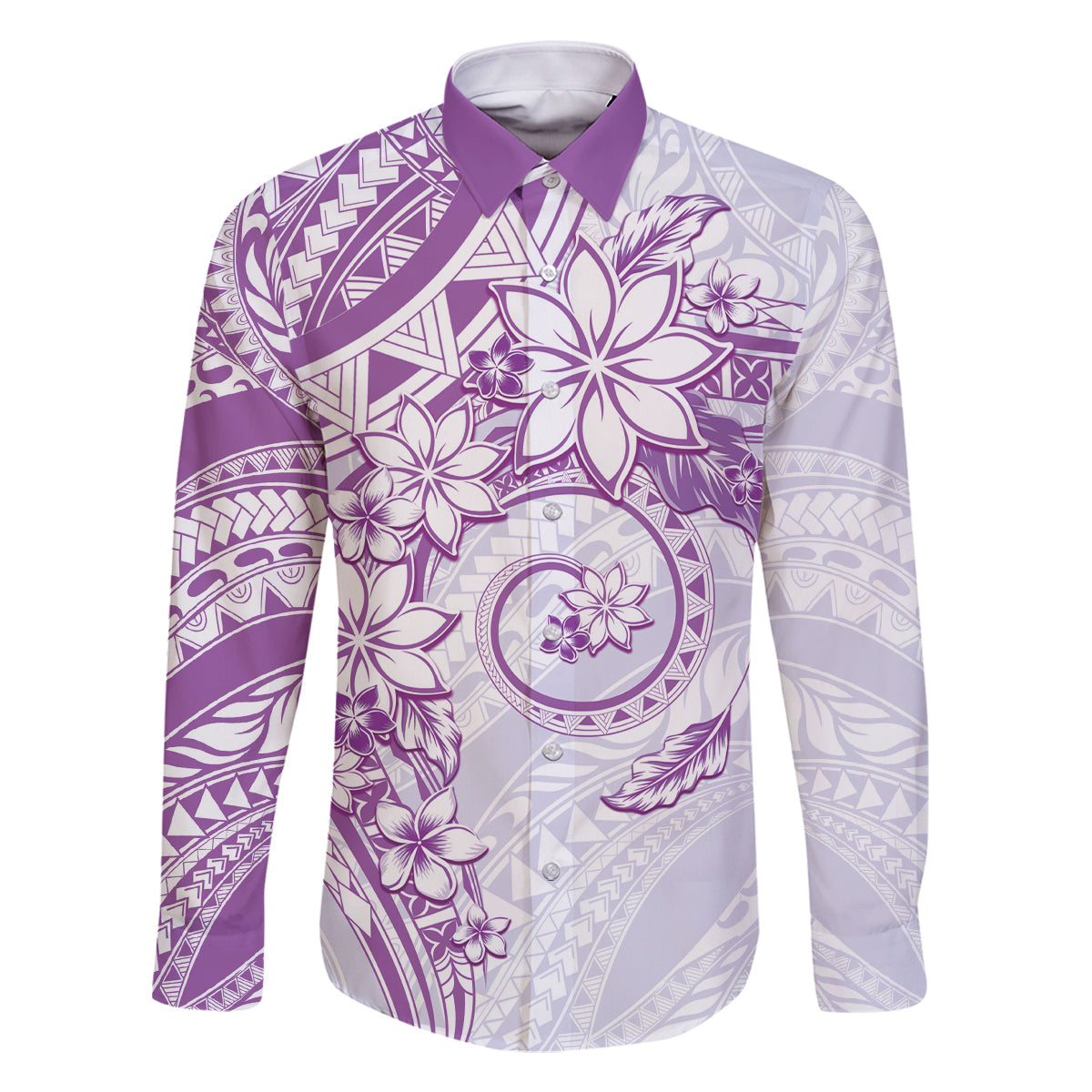 Polynesian Pattern With Plumeria Flowers Family Matching Tank Maxi Dress and Hawaiian Shirt Purple