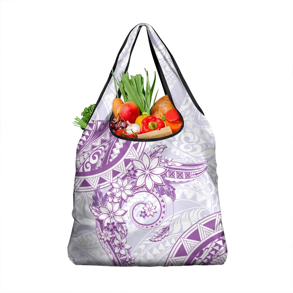 Polynesian Pattern With Plumeria Flowers Grocery Bag Purple