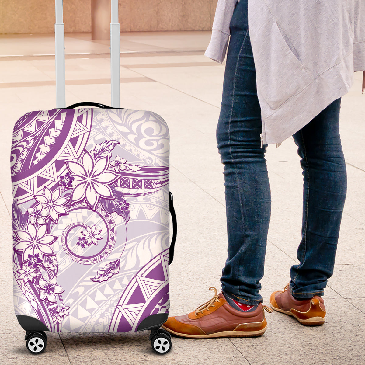 Polynesian Pattern With Plumeria Flowers Luggage Cover Purple LT05 Purple - Polynesian Pride